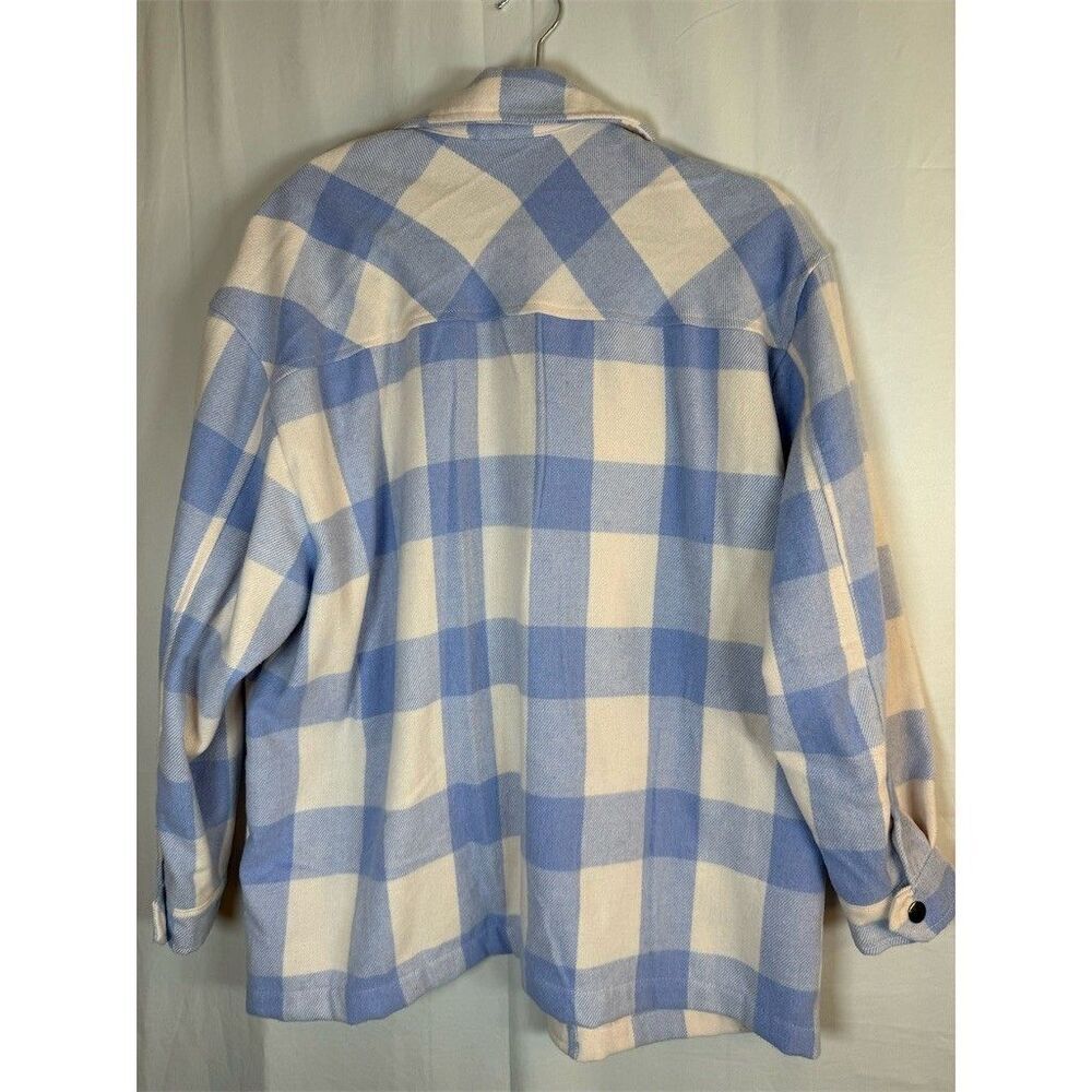 HFX Shacket Shirt Jacket Womens Size S Blue & Cream Plaid Snap Front Cozy - Picture 12 of 15